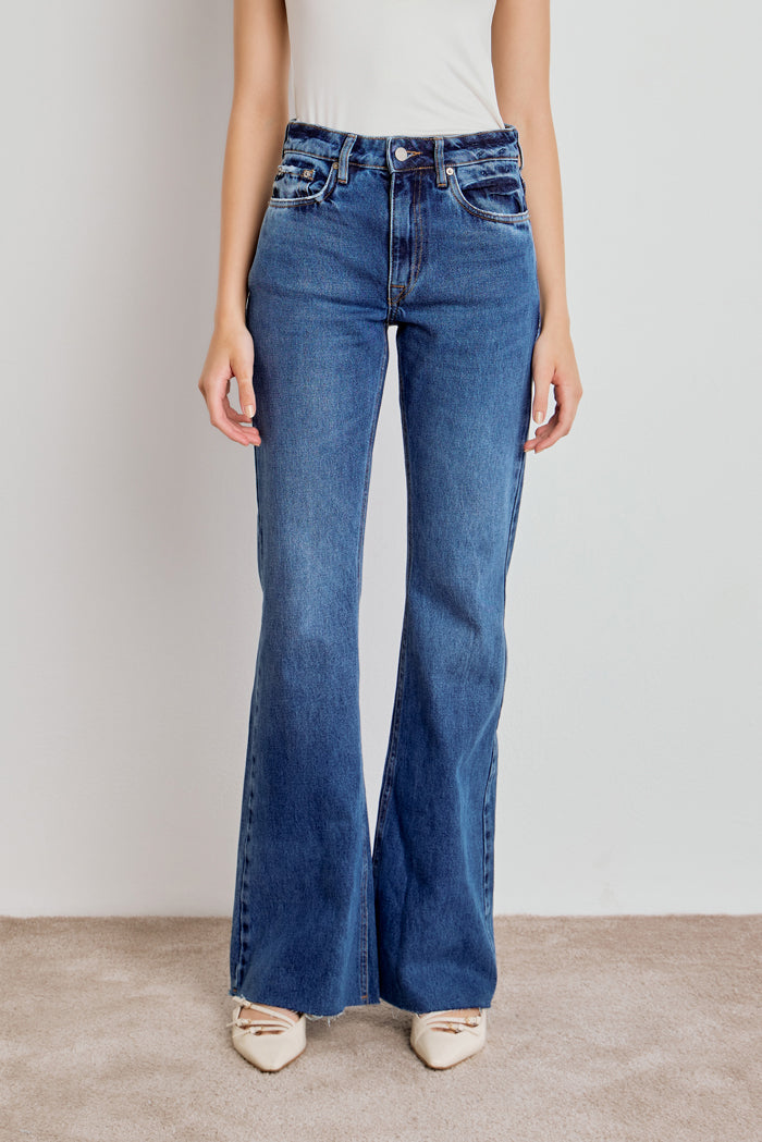 CALÇA ELIS FEMININA BOOTCUT BARRA FIO JEANS ESCURO