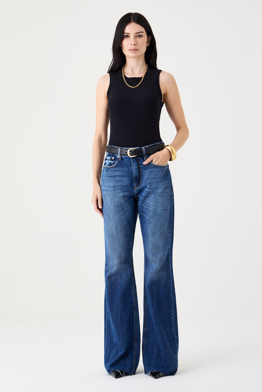 CALÇA ELIS FEMININA BOOTCUT BARRA FIO JEANS ESCURO