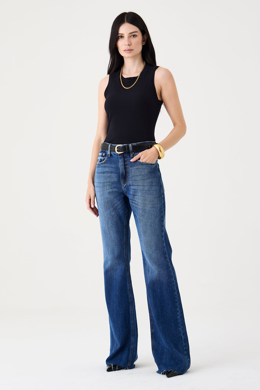 CALÇA ELIS FEMININA BOOTCUT BARRA FIO JEANS ESCURO