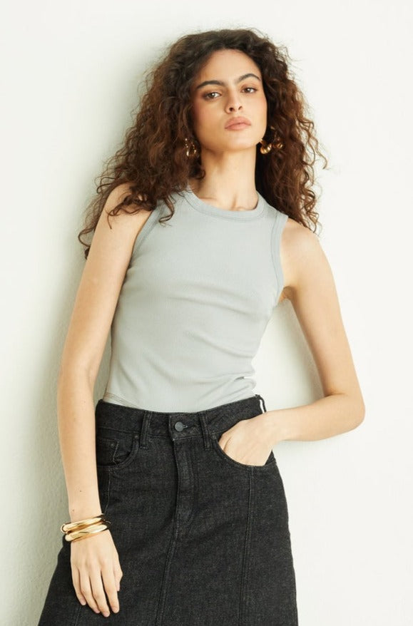 REGATA FEMININA BARRA ARREDONDADA RIBANA - CINZA CLARO