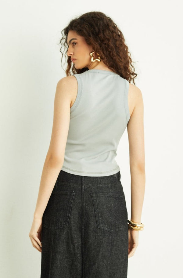 REGATA FEMININA BARRA ARREDONDADA RIBANA - CINZA CLARO