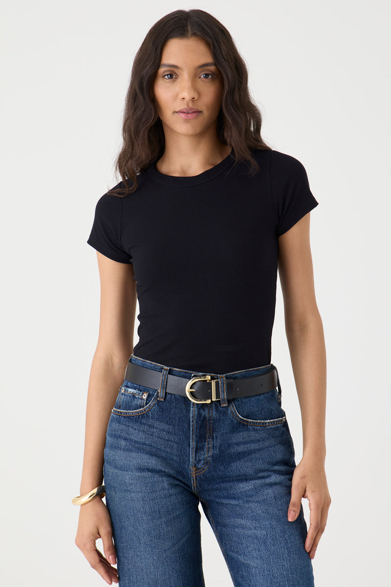 T-SHIRT FEMININA BABY LOOK RIBANA - PRETO