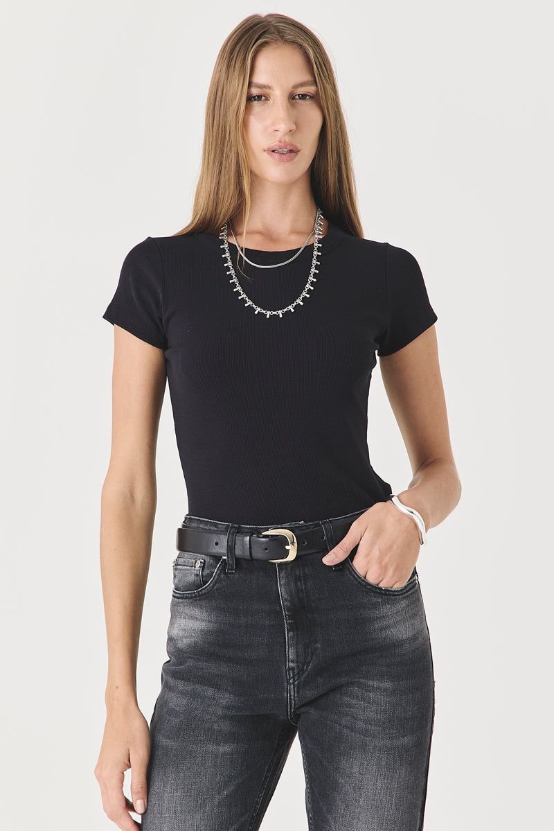 T-SHIRT FEMININA BABY LOOK RIBANA - PRETO