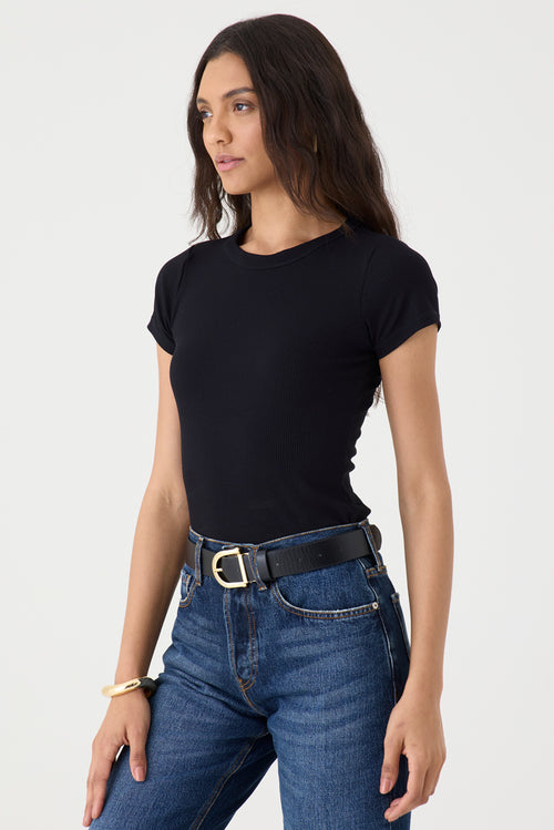 T-SHIRT FEMININA BABY LOOK RIBANA - PRETO