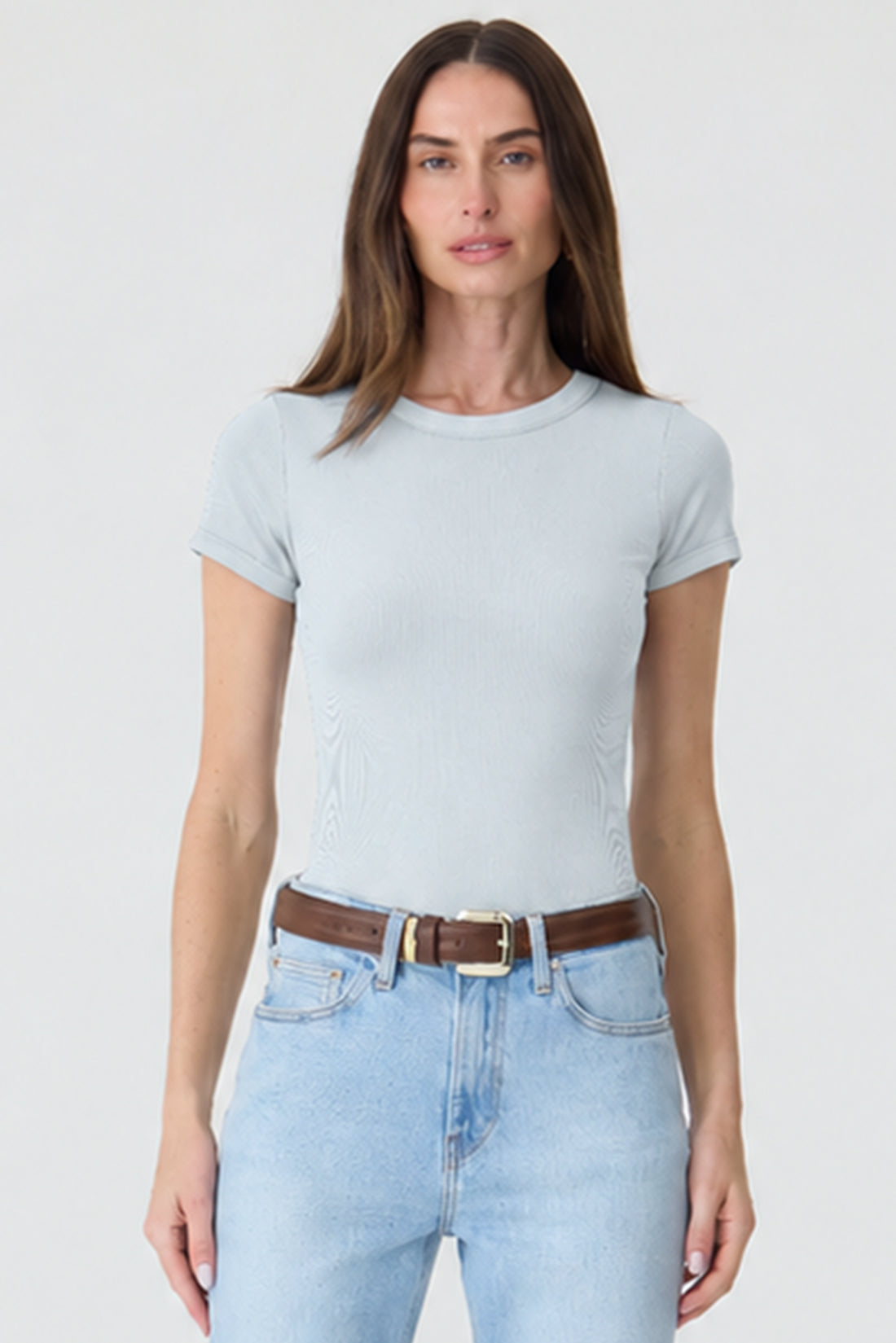 T-SHIRT FEMININA BABY LOOK RIBANA AZUL CLARO