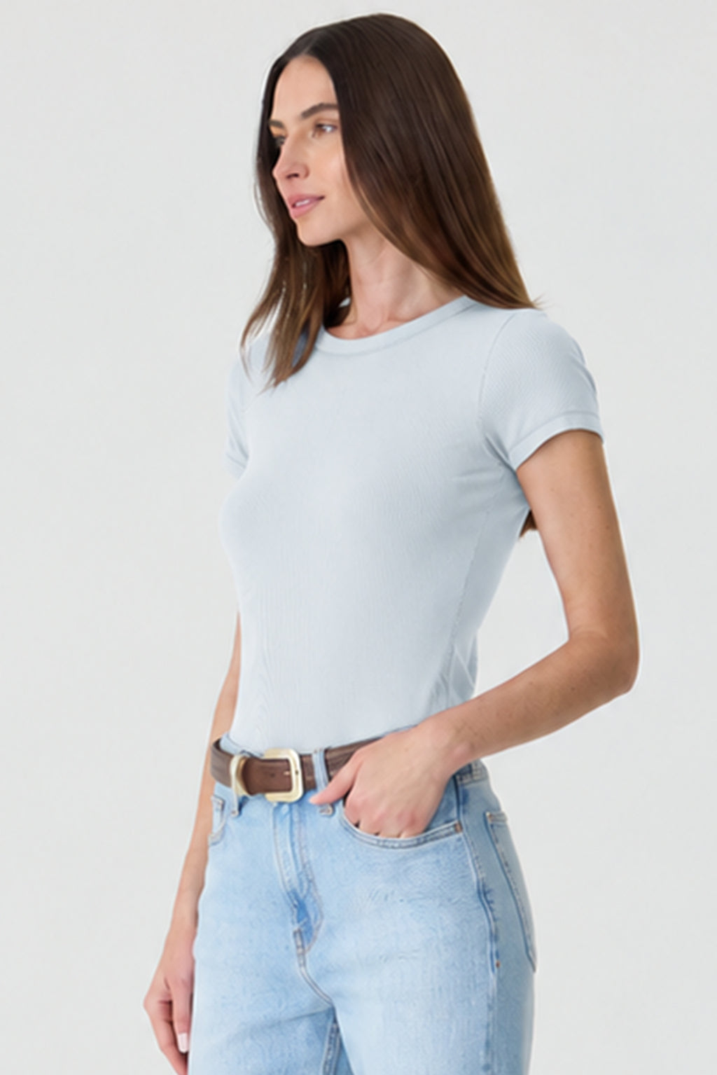 T-SHIRT FEMININA BABY LOOK RIBANA AZUL CLARO