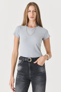 T-SHIRT FEMININA BABY LOOK RIBANA - CINZA CLARO