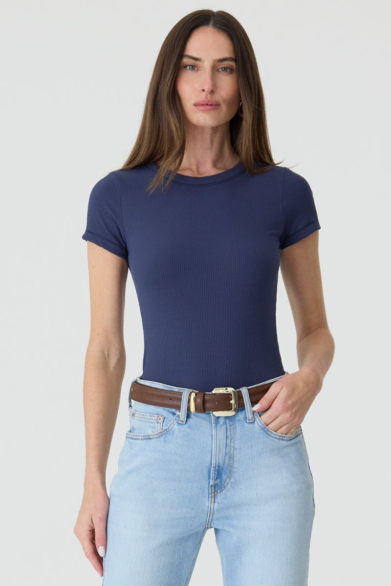 T-SHIRT FEMININA BABY LOOK RIBANA AZUL DARK