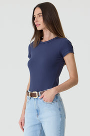 T-SHIRT FEMININA BABY LOOK RIBANA AZUL DARK