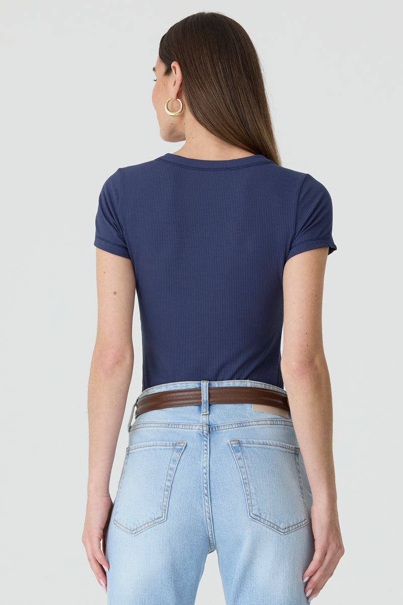 T-SHIRT FEMININA BABY LOOK RIBANA AZUL DARK