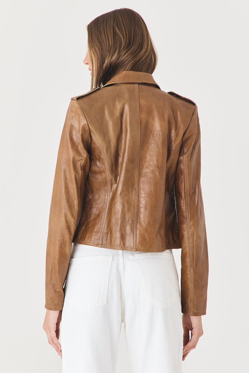 JAQUETA FEMININA PERFECTO COURO CARAMEL