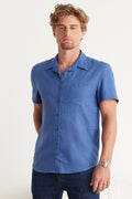 CAMISA MASCULINA LINHO MANGA CURTA - AZUL INDIE