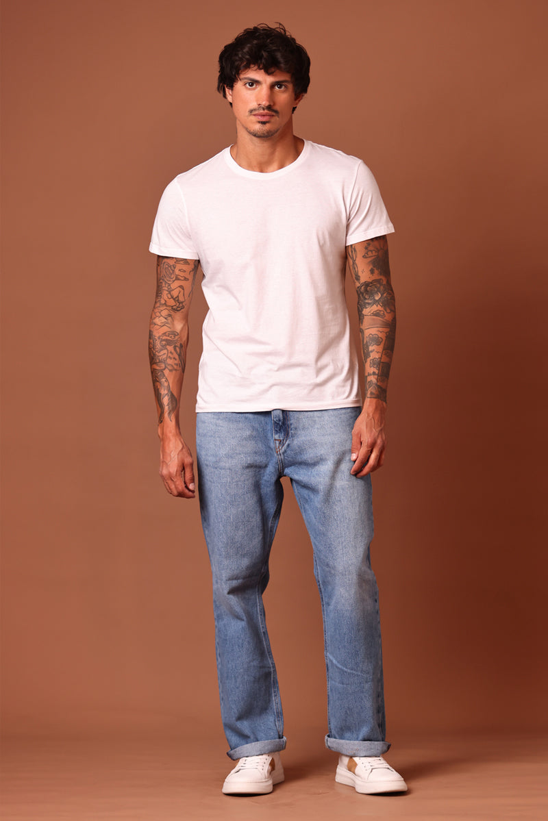 Calça Masculina Straight  Sewing Detail Jeans Médio
