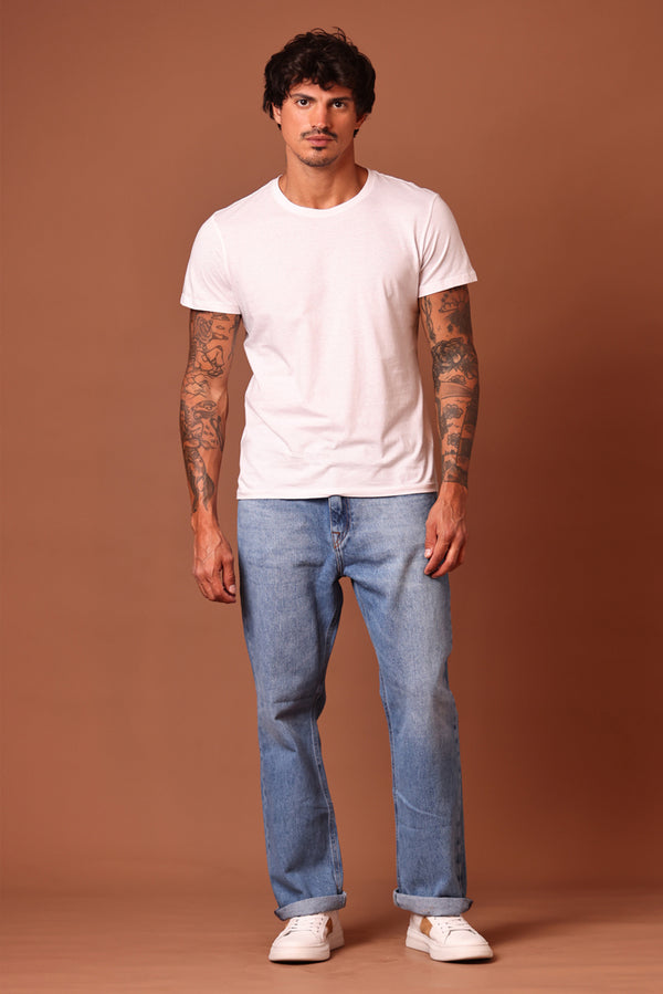 Calça Masculina Straight  Sewing Detail Jeans Médio
