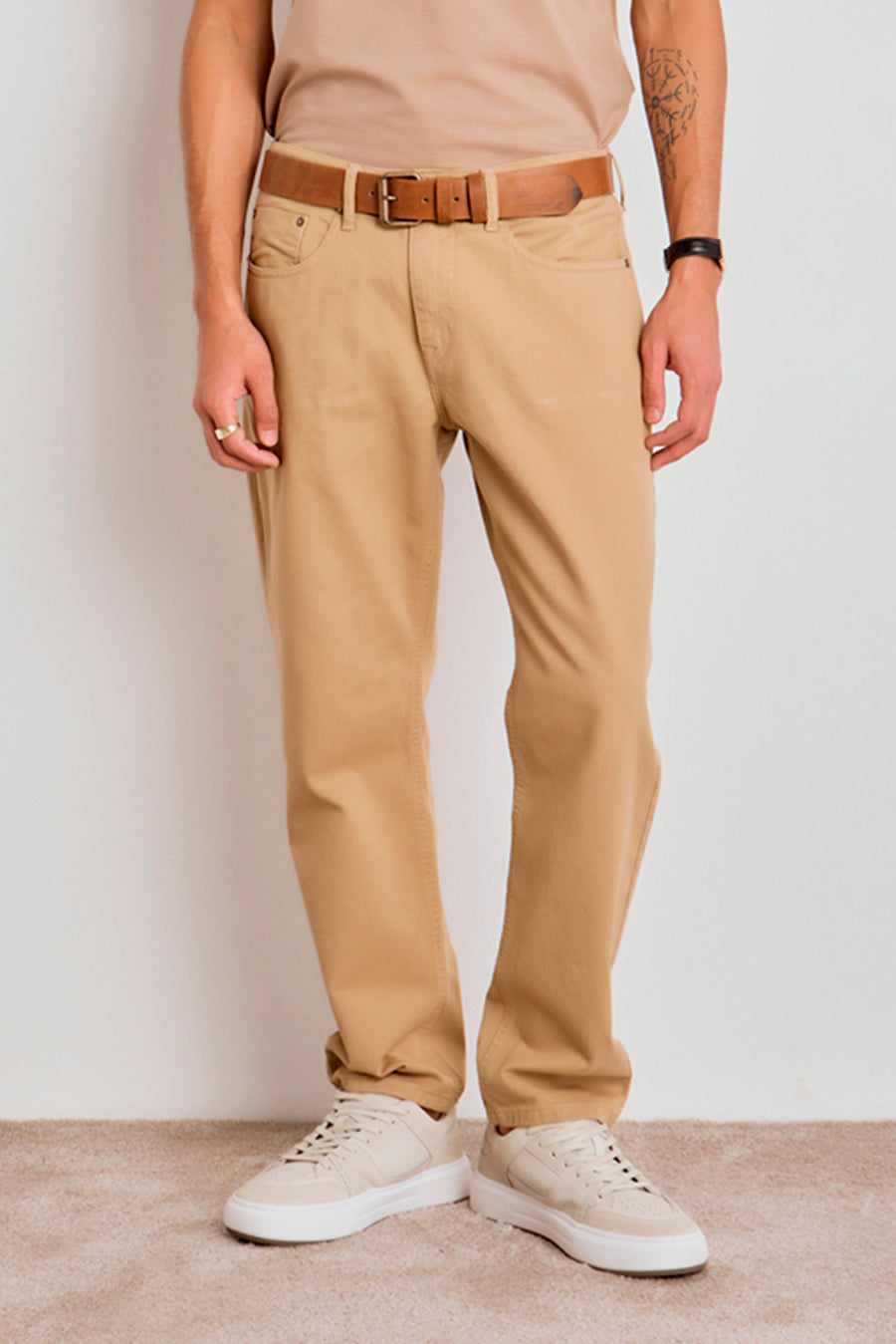 Calça Straight Sarja - Areia