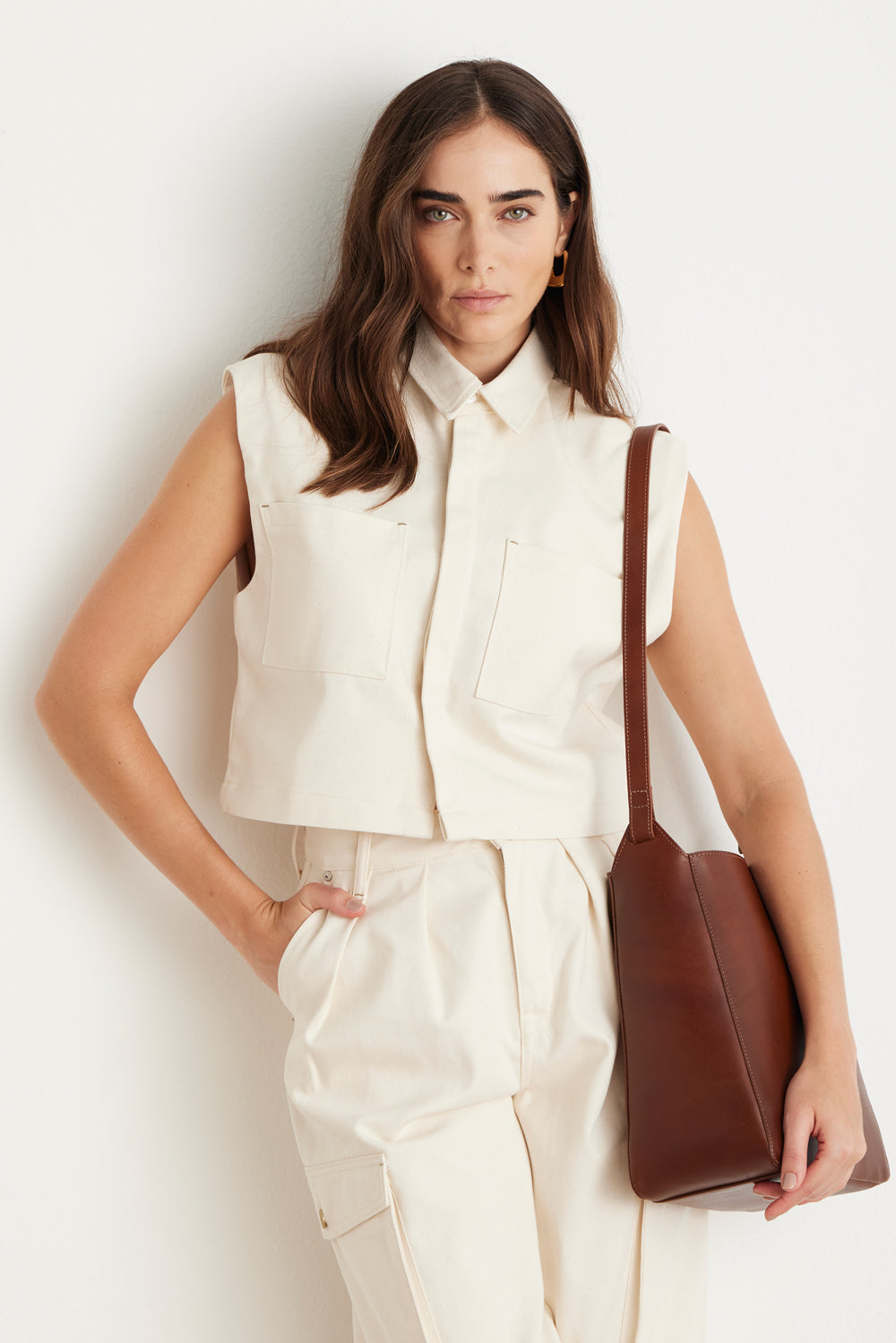 Camisa Cropped Ombreira Sarja