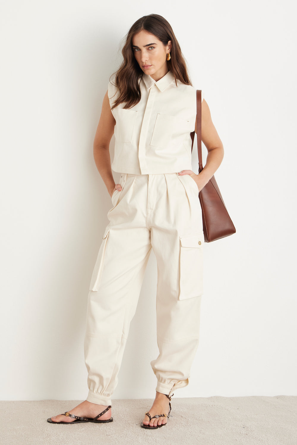 Camisa Cropped Ombreira Sarja