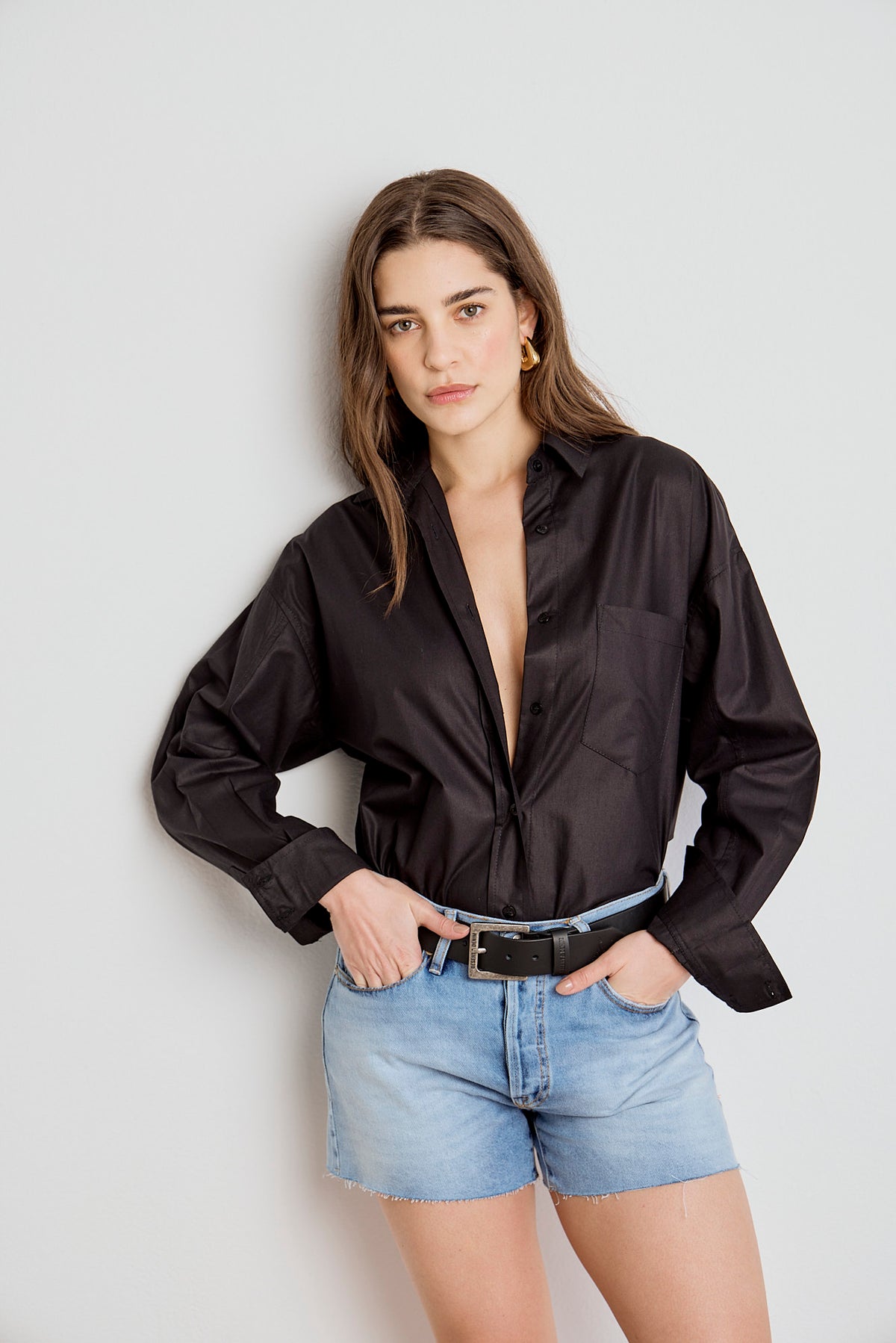CAMISA RELAXED TRICOLINE - PRETA