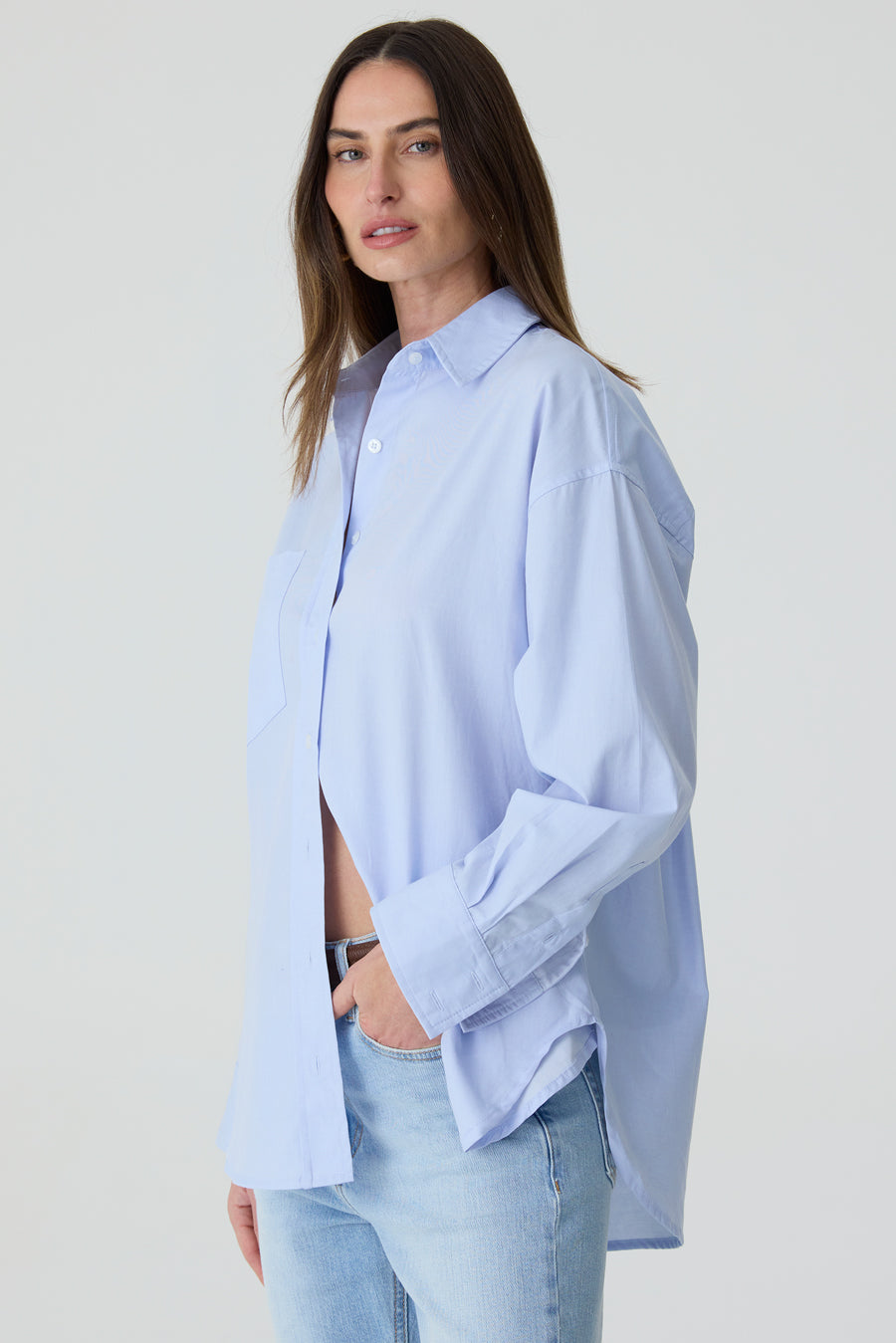 CAMISA FEMININA TRICOLINE RELAXED  AZUL CLARO