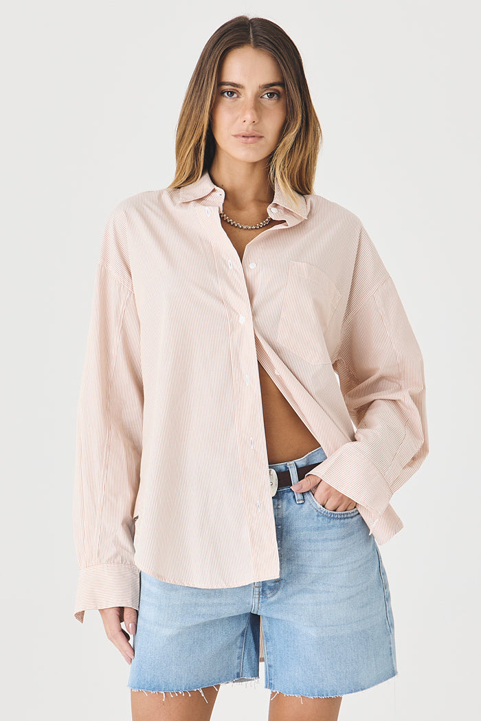 CAMISA FEMININA TRICOLINE RELAXED  - OFF/CARAMELO