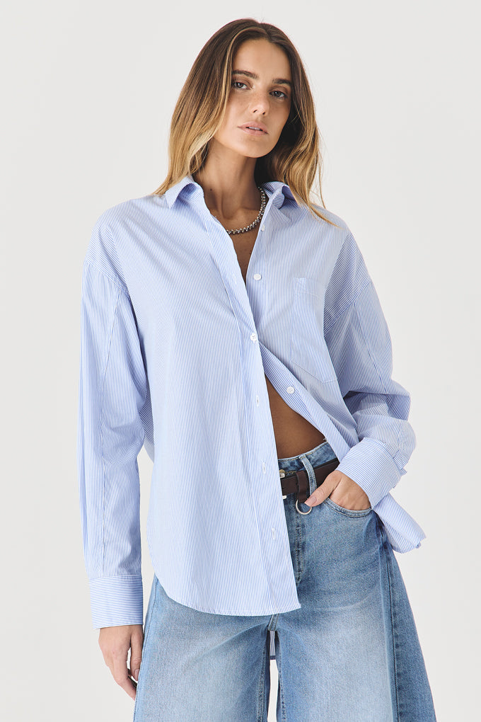 CAMISA FEMININA TRICOLINE RELAXED  - OFF/AZUL