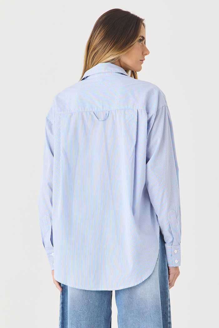 CAMISA FEMININA TRICOLINE RELAXED  - OFF/AZUL