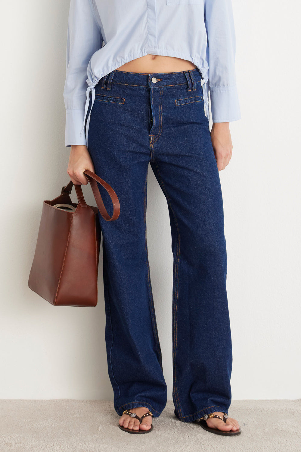 Calça Wide Leg Bolso Jeans
