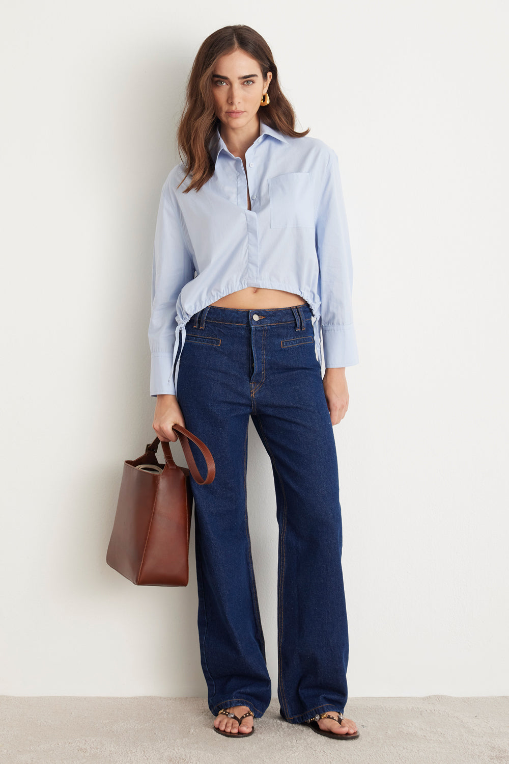 Calça Wide Leg Bolso Jeans