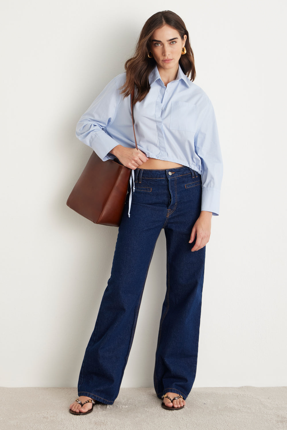 Calça Wide Leg Bolso Jeans