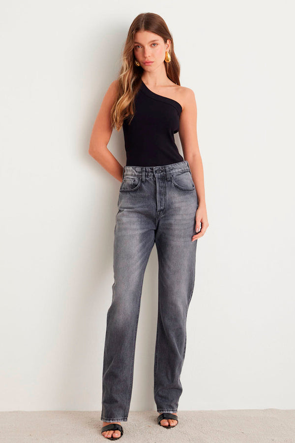 Calça Straight Destroyed Jeans Black