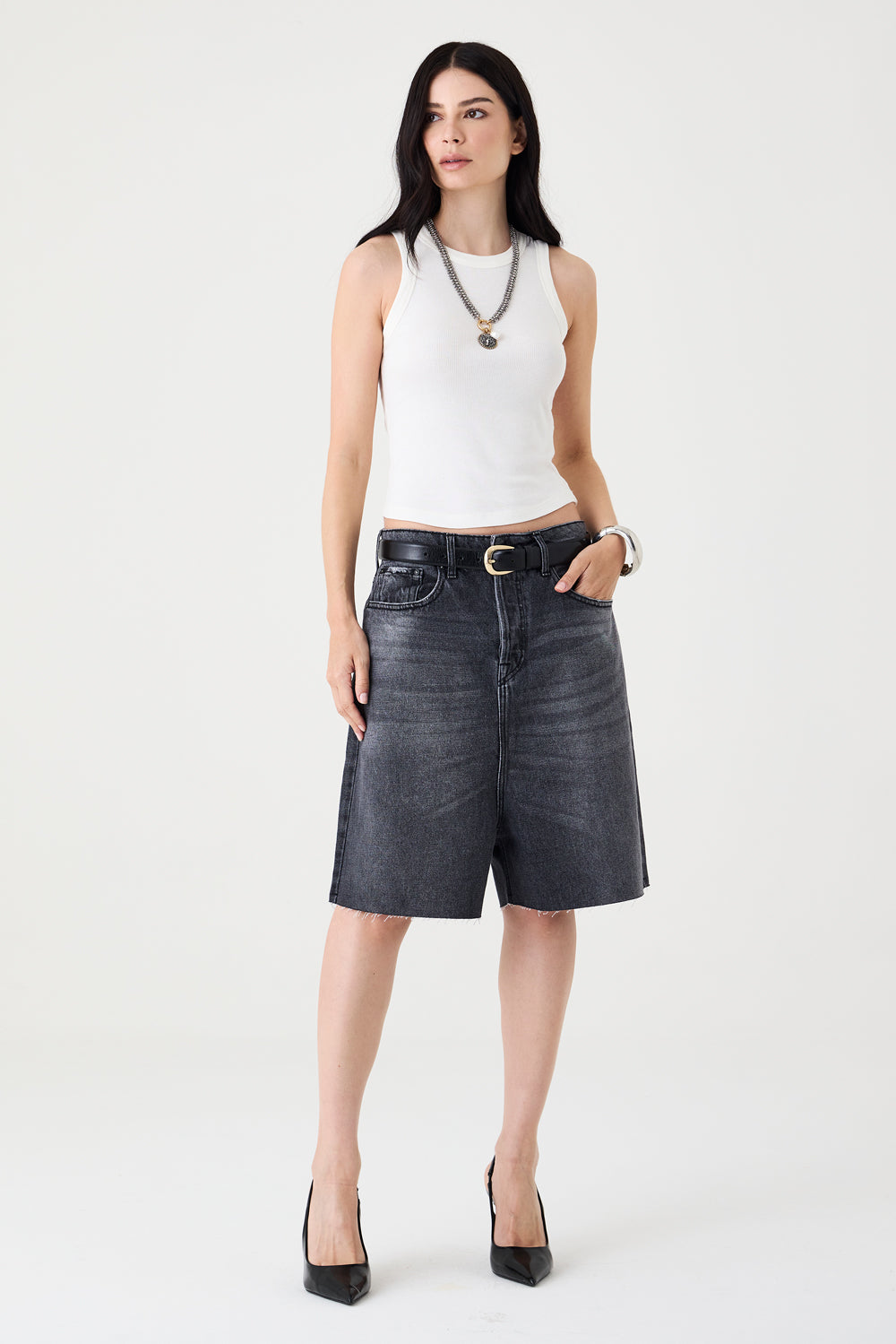 BERMUDA MIA FEMININA JUMBO JEANS BLACK