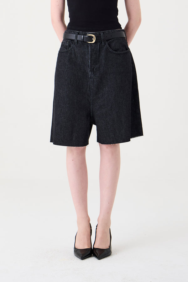 BERMUDA MIA FEMININA JUMBO JEANS AMACIADO BLACK