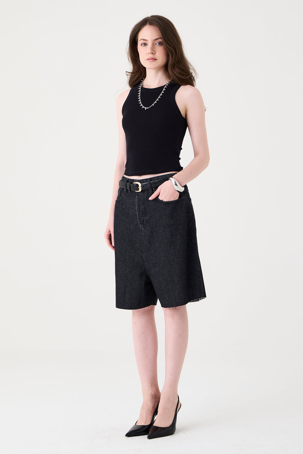 BERMUDA MIA FEMININA JUMBO JEANS AMACIADO BLACK