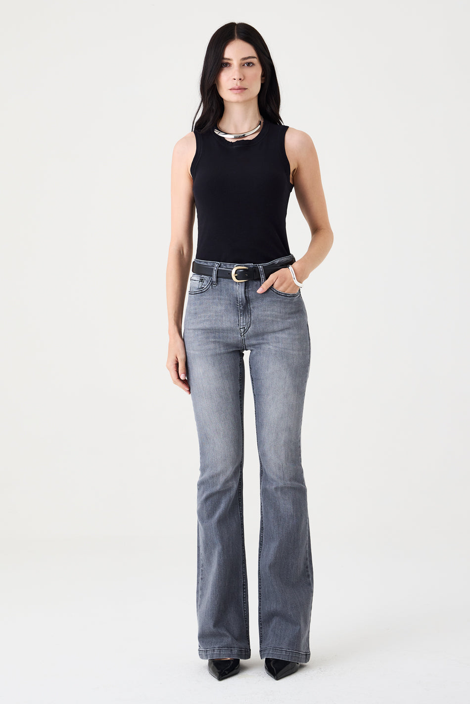 CALÇA LARISSA FEMININA BOOTCUT GRAY JEANS