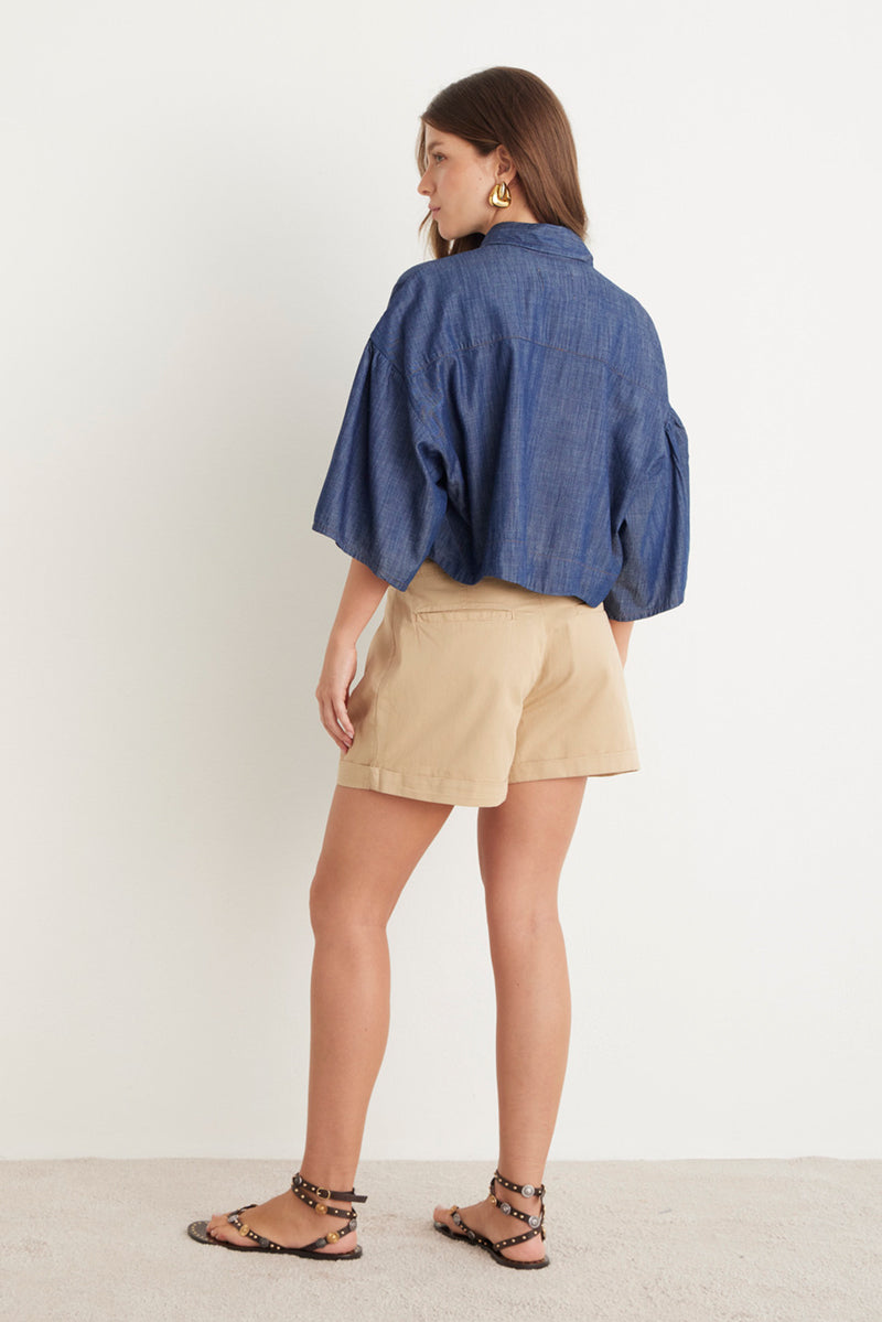 Shorts Barra Dobrada Sarja Areia