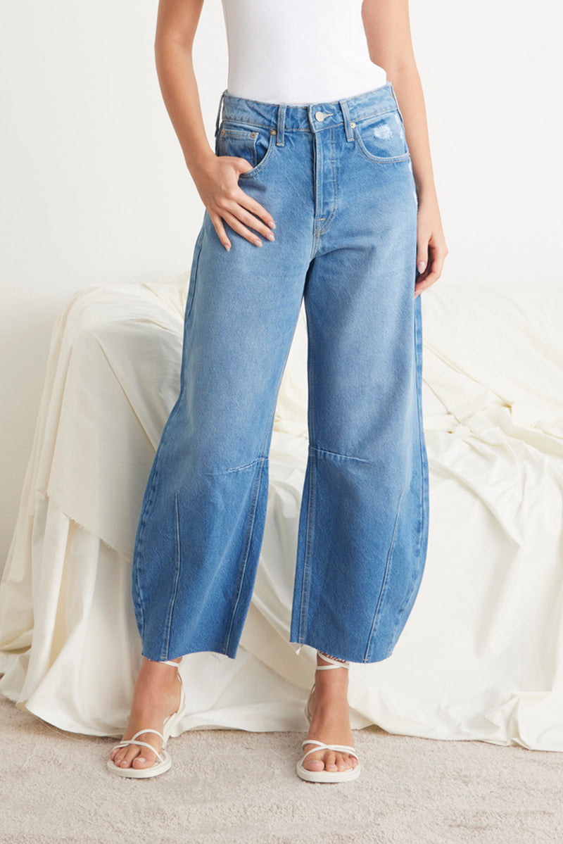 CALÇA MARIA FEMININA BARREL DESTROYED JEANS CLARO