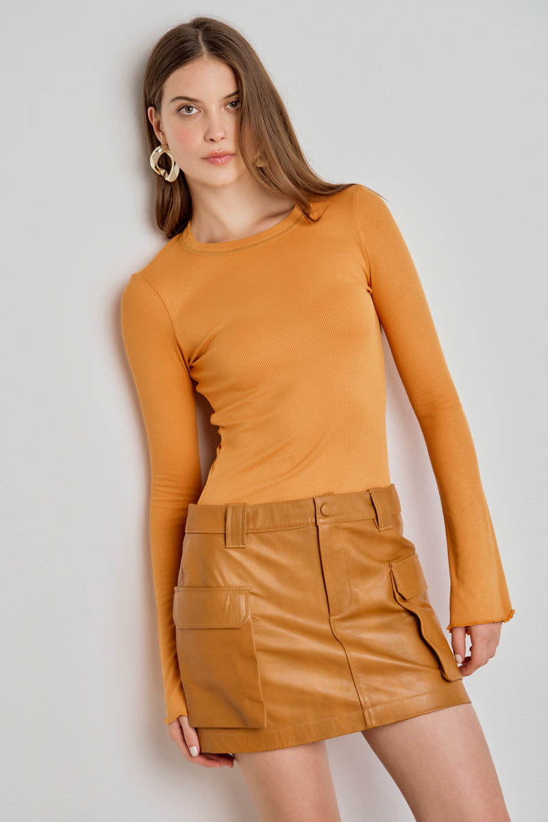 BLUSA FEMININA MANGA LONGA SINO CANELADA - LARANJA