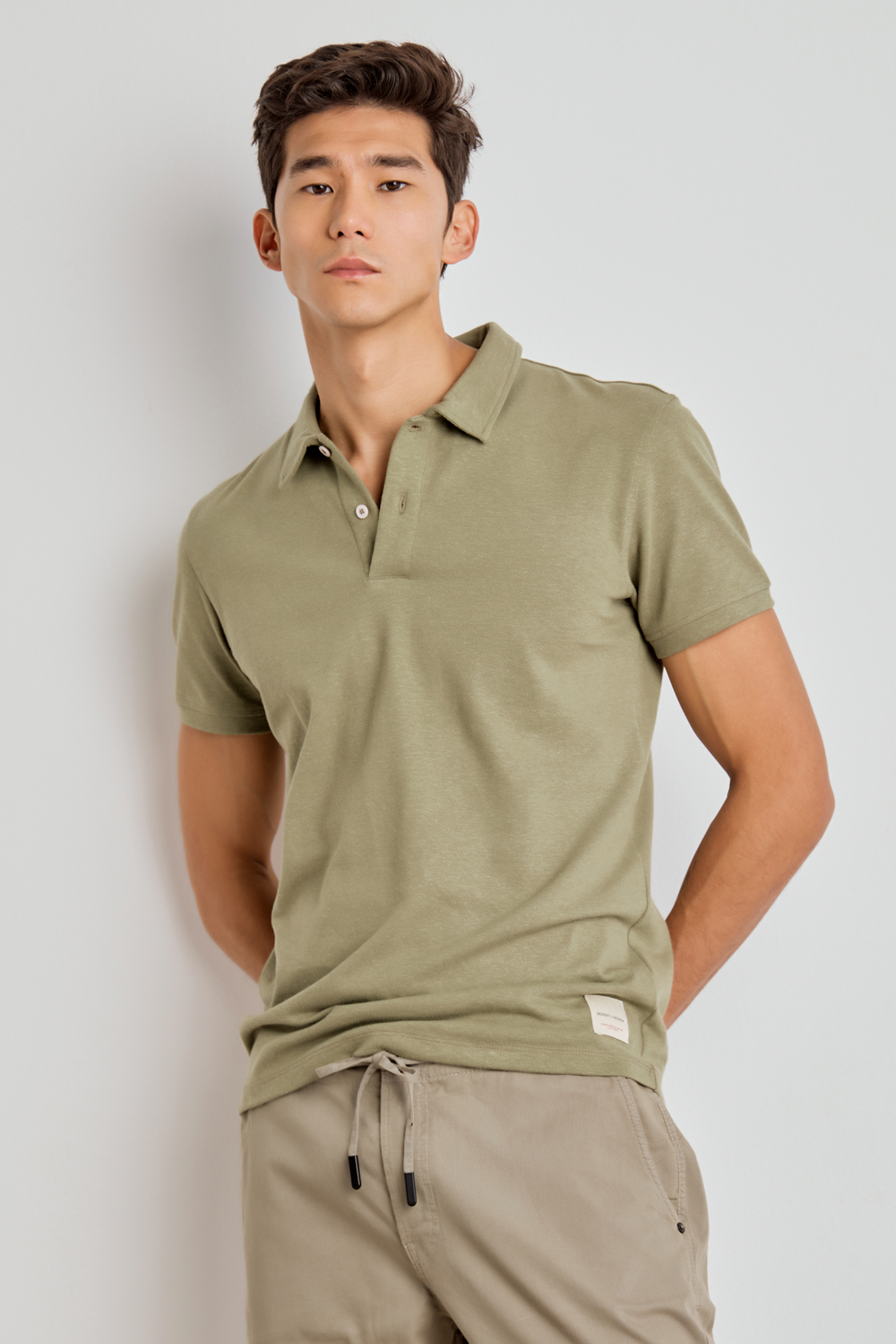 POLO MASCULINA MALHAO CANHAMO VERDE OLIVA