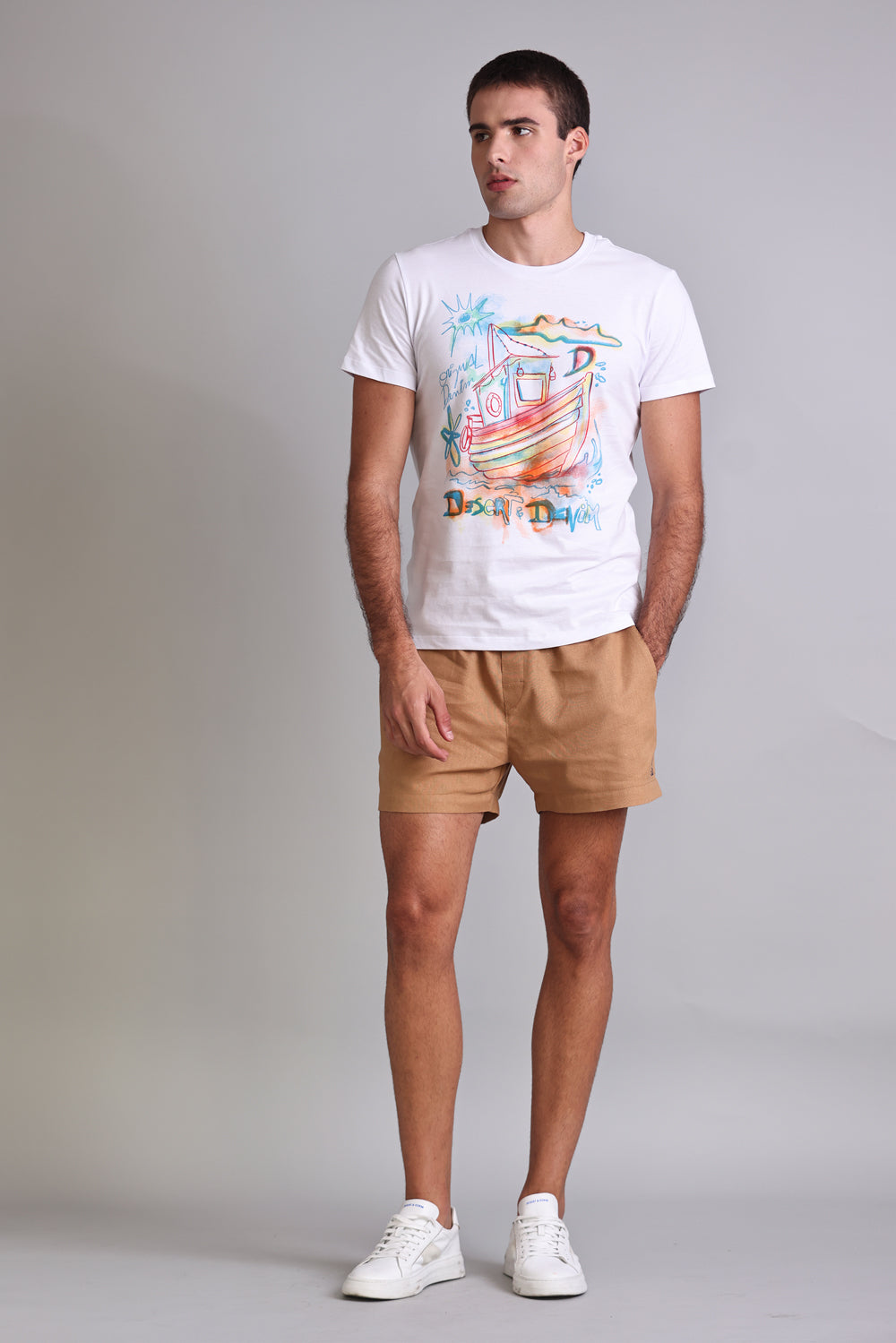 Shorts Linho Areia Escura Masc