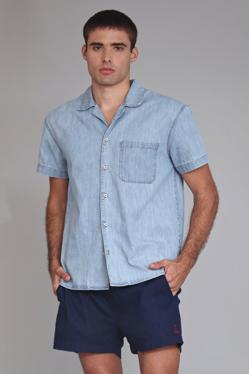Shorts Linho Azul Dark Masc