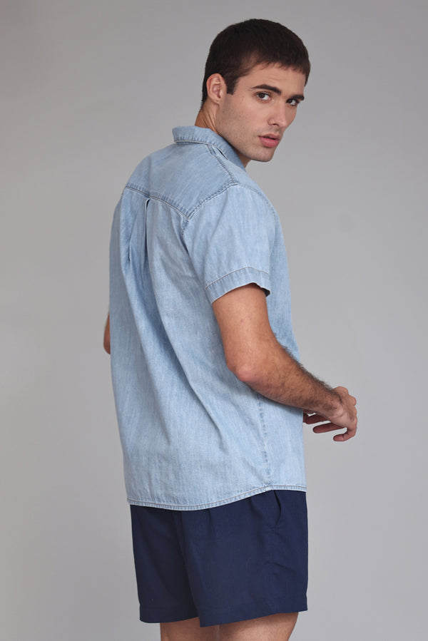 Shorts Linho Azul Dark Masc