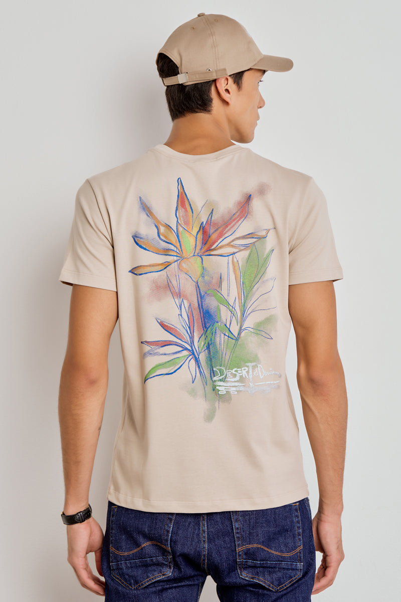CAMISETA MASCULINA SLIM FLOWER LOVE - AREIA