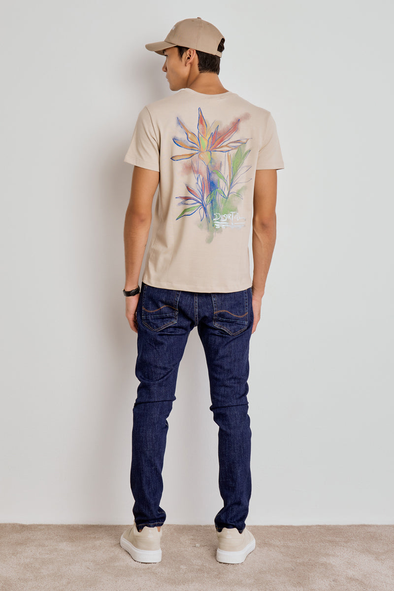 CAMISETA MASCULINA SLIM FLOWER LOVE - AREIA