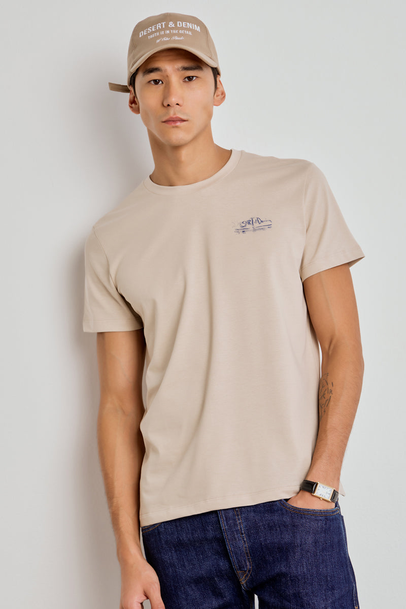 CAMISETA MASCULINA SLIM FLOWER LOVE - AREIA