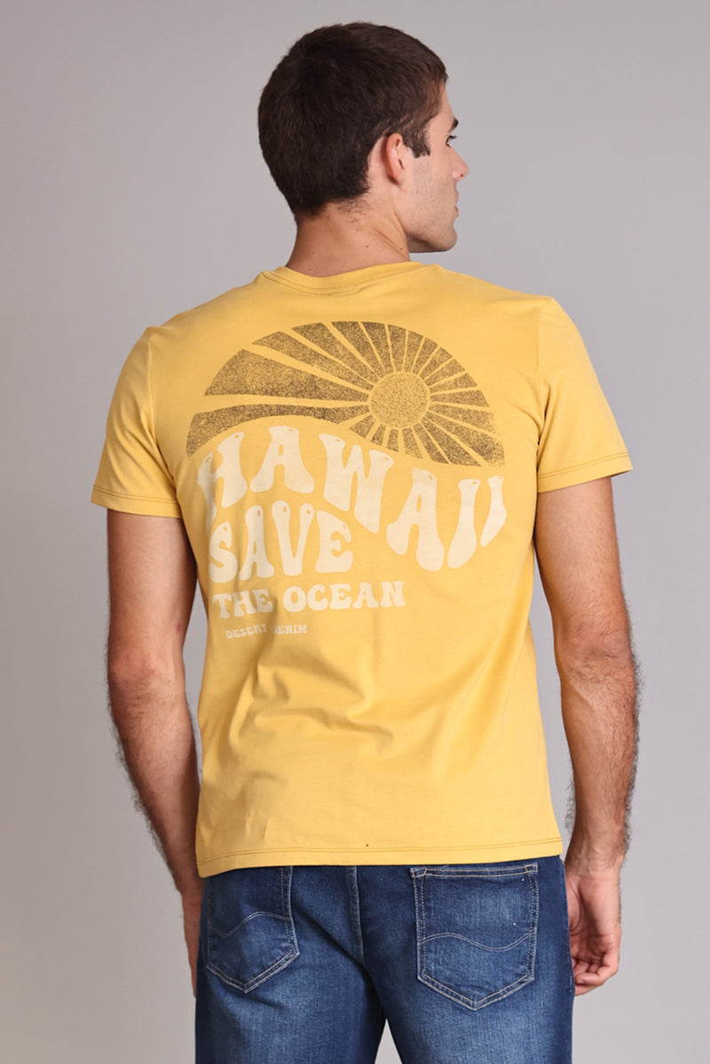 CAMISETA MACULINA SLIM HAWAI - MOSTARDA