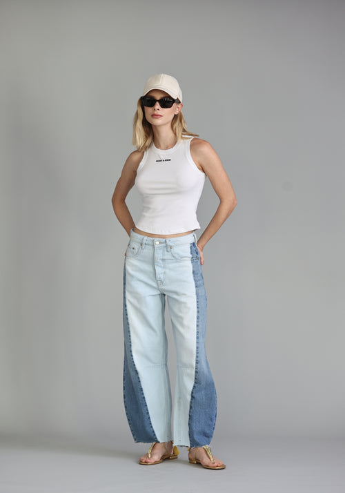 Calça Barrel Patch Jeans Claro