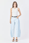 CALÇA MARIA FEMININA BARREL PATCH JEANS CLARO