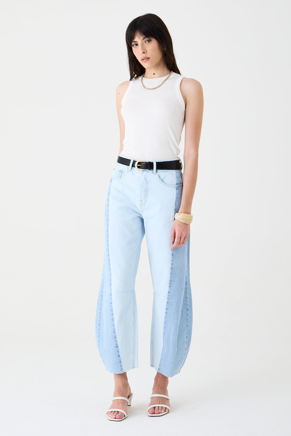 CALÇA MARIA FEMININA BARREL PATCH JEANS CLARO