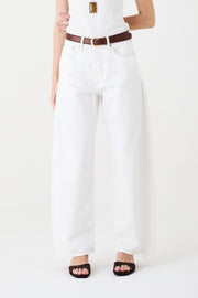 CALÇA ALINE FEMININA BARREL RECORTES SARJA NATURAL
