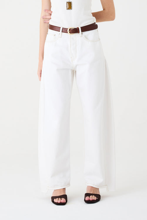 CALÇA ALINE FEMININA BARREL RECORTES SARJA